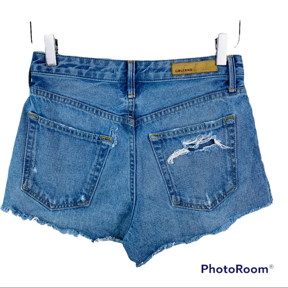 GRLFRND Cindy Buttonfly Highrise Psychedellic Shack Denim Distressed Sho…